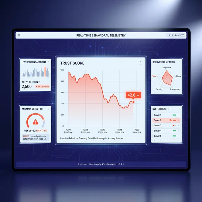 Dashboard tracking real-time account trust scores based on commenting latency and behavioral telemetry