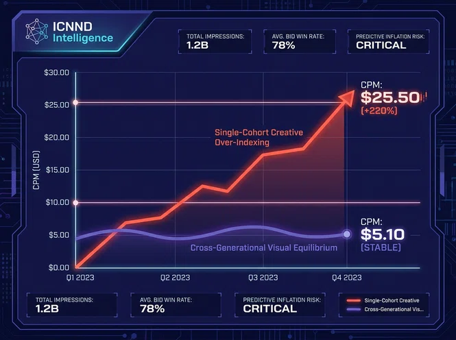Graph demonstrating CPM inflation caused by single-demographic creative over-indexing