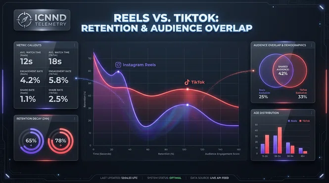 Analytics dashboard showing comparative retention metrics between Instagram Reels and TikTok