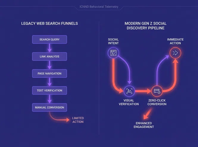Diagram of Gen Z search and zero-click commerce flow on social platforms