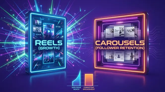 Visual comparison showing the reach distribution differences between Instagram Reels and Carousels